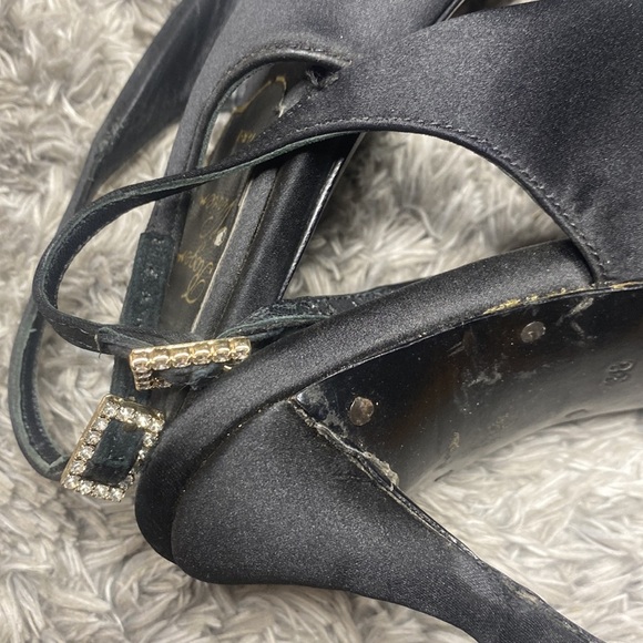 Roger Vivier Black Satin Floral crystal strass sling back heels 38 - Picture 8 of 13